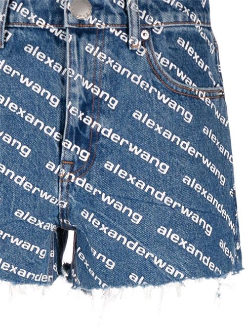 Deep blue denim frayed shorts with logo ALEXANDER WANG | 4DC1214897460